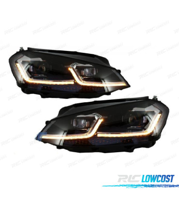 FAROIS VOLKSWAGEN VW GOLF 7 12-17 DRL DINAMICOS PRETO LOOK 7.5 R LINE