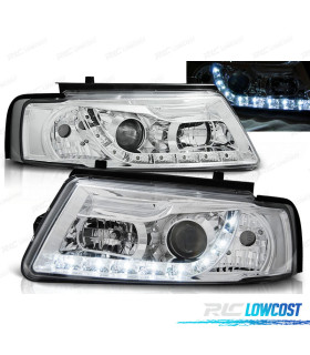 CONJUNTO DE FARÓIS PARA VOLKSWAGEN VW PASSAT 3B 96-00 DAYLIGHT LED CROMADOS