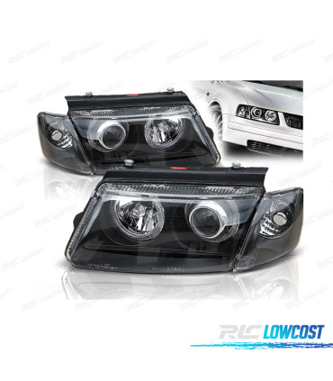 CONJUNTO DE FARÓIS PARA VOLKSWAGEN VW PASSAT 3B 96-00 ANGEL EYES PRETOS