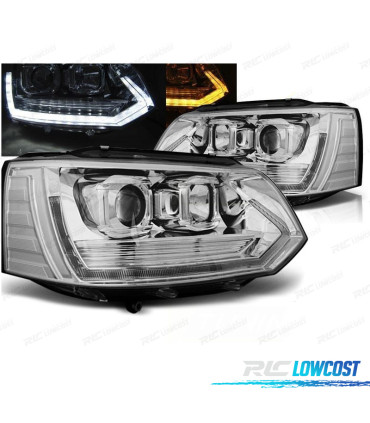 CONJUNTO DE FARÓIS PARA VOLKSWAGEN VW T5 10-15 LOOK VOLKSWAGEN VW T6 COM INDICADORES LEDS DINÂMICOS CRISTAL