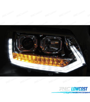 CONJUNTO DE FARÓIS PARA VOLKSWAGEN VW T5 10-15 TRU DRL COM INDICADORES LEDS DINÂMICOS CRISTAL