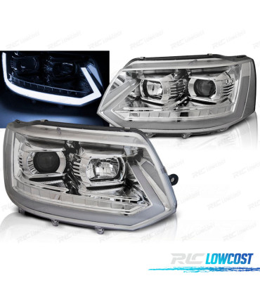 CONJUNTO DE FARÓIS PARA VOLKSWAGEN VW T5 10-15 TUBE LIGHT COM INDICADORES DINÂMICOS CROMADOS