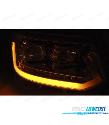 CONJUNTO DE FARÓIS PARA VOLKSWAGEN VW T5 10-15 TUBE LIGHT COM INDICADORES DINÂMICOS CROMADOS