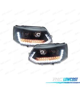 CONJUNTO DE FARÓIS VW T5 GP 09-14 DRL + INDICADORES LEDS DINÂMICOS PRETOS PIANO