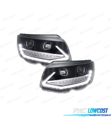 CONJUNTO DE FARÓIS VW T6 15-19 DRL + INDICADORES LED DINÂMICOS PRETO