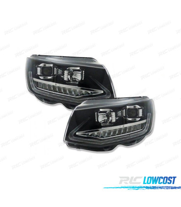 CONJUNTO DE FARÓIS VW T6 15-19 DRL + INDICADORES LED DINÂMICOS PRETO FOSCO