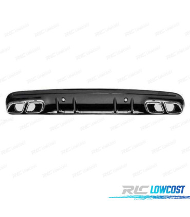 DIFUSOR TRASEIRO MERCEDES CLASE C W205 AMG SEDAN 14-17 PRETO BRILHANTE + PONTEIRAS ESCAPE LOOK AMG