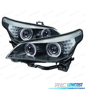FARÓIS ANGEL EYES BMW E60 E61 07-10 LED PRETO TRANSPARENTE