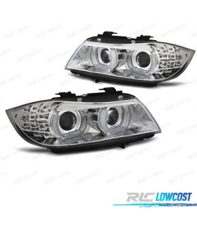 FARÓIS ANGEL EYES AFS U 3D XENON LED PARA BMW SERIE 3 E90 E91 08-12 FUNDO CROMADO