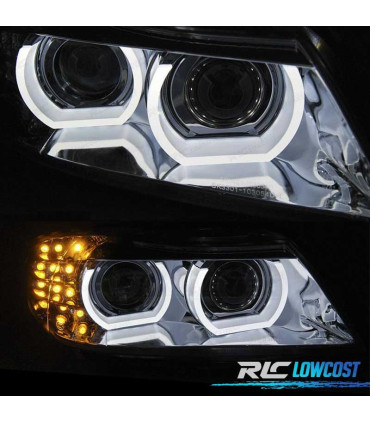 FARÓIS ANGEL EYES AFS U 3D XENON LED PARA BMW SERIE 3 E90 E91 08-12 FUNDO CROMADO