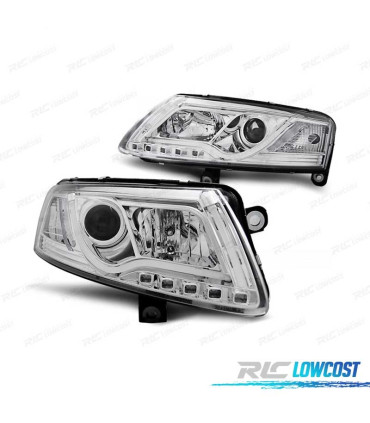 FARÓIS OPTICAS AUDI A6 C6 04-08 LUZ DIURNA DRL LED CROMADO