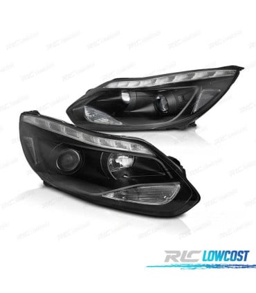 FARÓIS OPTICAS FORD FOCUS MK3 11-14 LUZ DIURNA LED PRETO