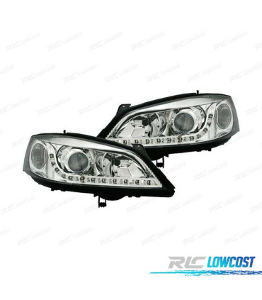 FARÓIS OPTICAS OPEL ASTRA G 97-04 LUZ DIURNA LED CROMADOS