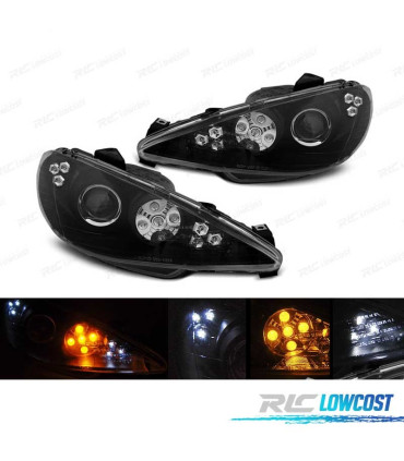 FARÓIS OPTICAS PEUGEOT 206 02- LUZ DIURNA LED PRETO