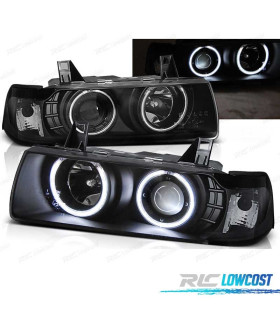 FARÓIS BMW E36 90-99 ANGEL EYES FUNDO PRETO