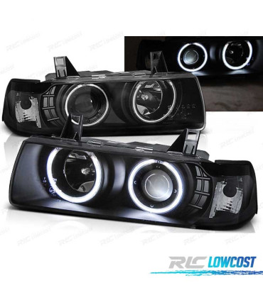 FARÓIS BMW E36 90-99 ANGEL EYES FUNDO PRETO