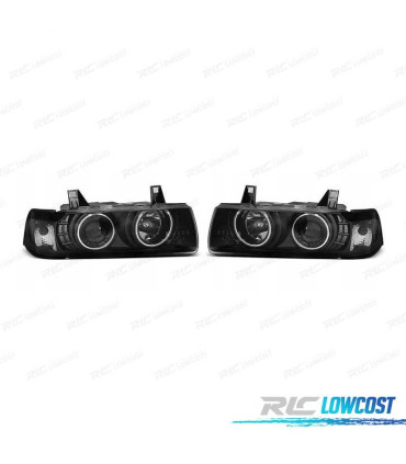 FARÓIS BMW E36 90-99 ANGEL EYES FUNDO PRETO