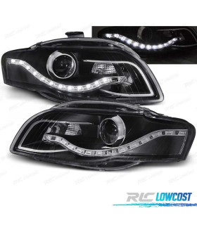 FARÓIS COM LUZ DIURNA LED AUDI A4 B7 04-07 FUNDO PRETO