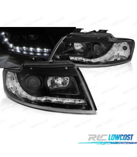 FARÓIS AUDI A4 B6 00-04 LUZ DIURNA LED FUNDO NEGRO