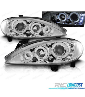 FARÓIS FRONTAIS RENAULT MEGANE 99-02 ANGEL EYES LED FUNDO CROMADO
