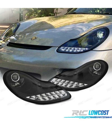 FARÓIS OPTICAS PORSCHE BOXSTER 986 CARRERA 911 996 96-04 LUZ DIURNA LED PRETO