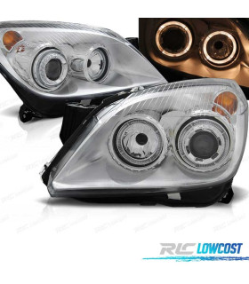 FARÓIS FRONTAIS ANGEL EYES PARA OPEL ASTRA H FUNDO CROMADO
