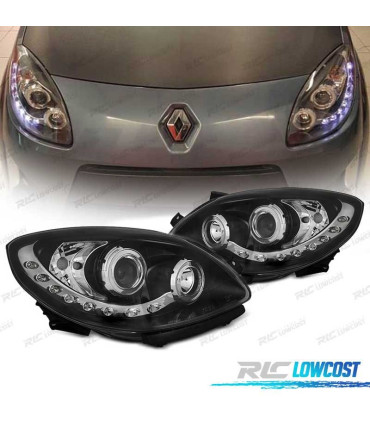 FARÓIS OPTICAS RENAULT TWINGO 07-11 LUZ DIURNA LED PRETO