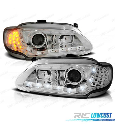 FARÓIS RENAULT MEGANE SCENIC 96-99 LUZ DIURNA LED CROMADOS