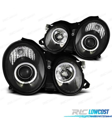 FARÓIS MERCEDES CLASSE CLK W208 98-02 ANGEL EYES CCFL FUNDO NEGRO