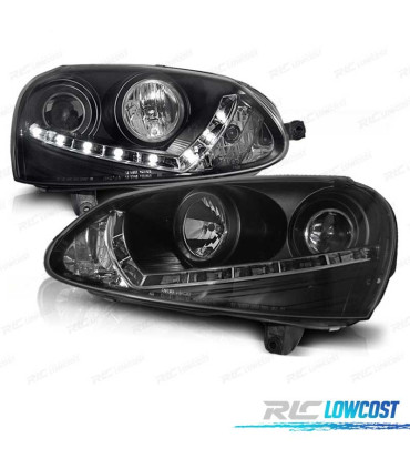 FARÓIS VOLKSWAGEN VW GOLF 5 03-08 LUZ DIURNA LED FUNDO PRETO