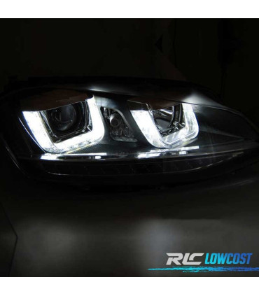 FAROS VOLKSWAGEN VW GOLF 7 12-17 U-TYPE DRL DINAMICOS PRETO