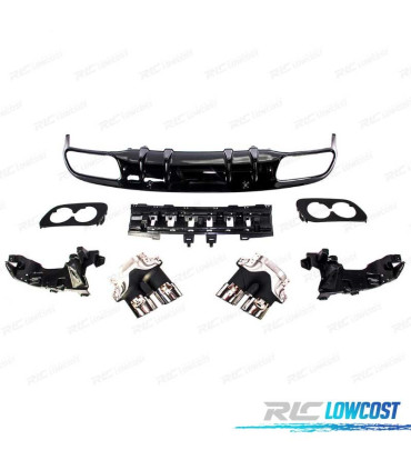 DIFUSOR TRASEIRO MERCEDES CLASE C W205 SEDAN 14-20 AMG PDC + PONTEIRAS ESCAPE CROMO