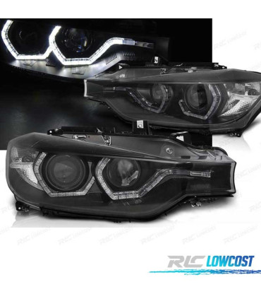 FARÓIS BMW F30 F31 11-15 XENON AFS ANGEL EYES LED DRL PRETO