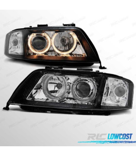 FARÓIS AUDI A6 99-01 XENON OLHOS ANGEL LED FUNDO PRETO