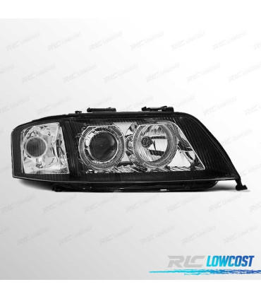 FARÓIS AUDI A6 99-01 XENON OLHOS ANGEL LED FUNDO PRETO