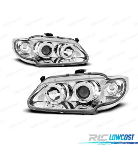 FARÓIS FRONTAIS ANGEL EYES PARA RENAULT MEGANE 1 96-99. FUNDO CROMADO