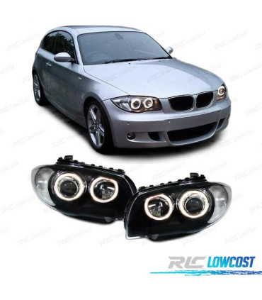 FARÓIS BMW E81 E87 E82 E88 04-11 OLHOS DE ANJO FUNDO NEGRO