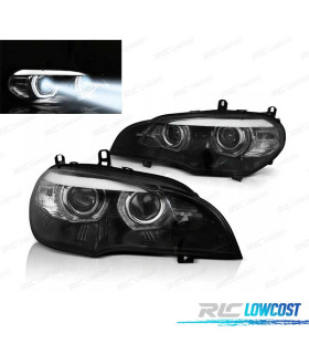 FARÓIS LED BMW X5 E70 07-13 OEM XENON ANGEL EYES PRETO