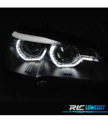 FARÓIS LED BMW X5 E70 07-13 OEM XENON ANGEL EYES PRETO