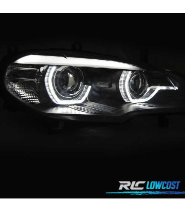 FARÓIS LED BMW X5 E70 07-13 OEM XENON ANGEL EYES PRETO