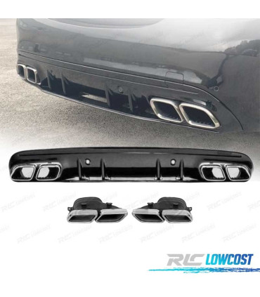 DIFUSOR TRASEIRO MERCEDES CLASE C W205 AMG SEDAN 14-17 PRETO BRILHANTE + PONTEIRAS ESCAPE LOOK AMG
