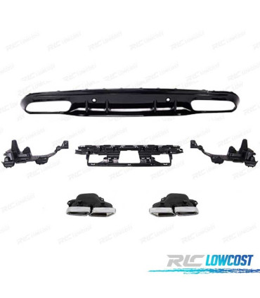 DIFUSOR TRASEIRO MERCEDES CLASSE C COUPÉ AMG 14-18 PRETO BRILHANTE + PONTEIRAS ESCAPE