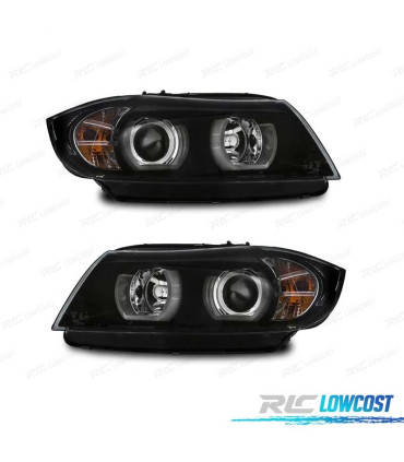 FARÓIS BMW E90 E91 05-08 XENON ANGEL EYES U LED 3D NEGRO