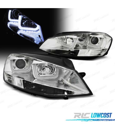 FAROIS FRONTAIS PARA VOLKSWAGEN VW GOLF 7 12-17 U-TYPE DRL LUZ DIURNA FUNDO CROMADO