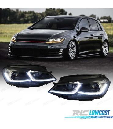 FAROIS VOLKSWAGEN VW GOLF 7 12-17 DRL DINAMICOS PRETO LOOK 7.5 R LINE