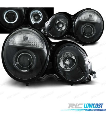 FARÓIS ANGEL EYES MERCEDES E W210 95-99 FUNDO PRETO