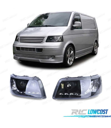 FARÓIS LUZ DIURNA LED VOLKSWAGEN VW T5 03-10 FUNDO PRETO