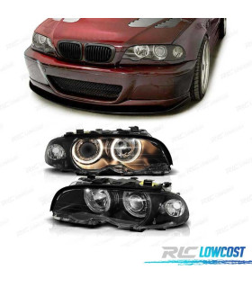 FARÓIS FRENTE ANGEL EYES BMW E46 COUPE CABRIO 99-03 FUNDO PRETO