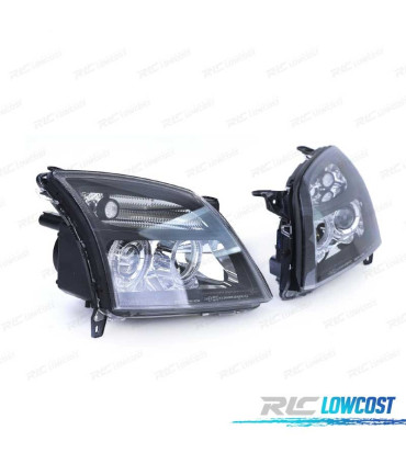 FARÓIS FRONTAIS ANGEL EYES OPEL VECTRA C 02-05 E OPEL SIGNUM 03-05 PRETO