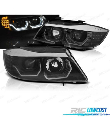 FARÓIS BMW E90 E91 05-08 OLHOS DE ANJO 3D FUNDO PRETO